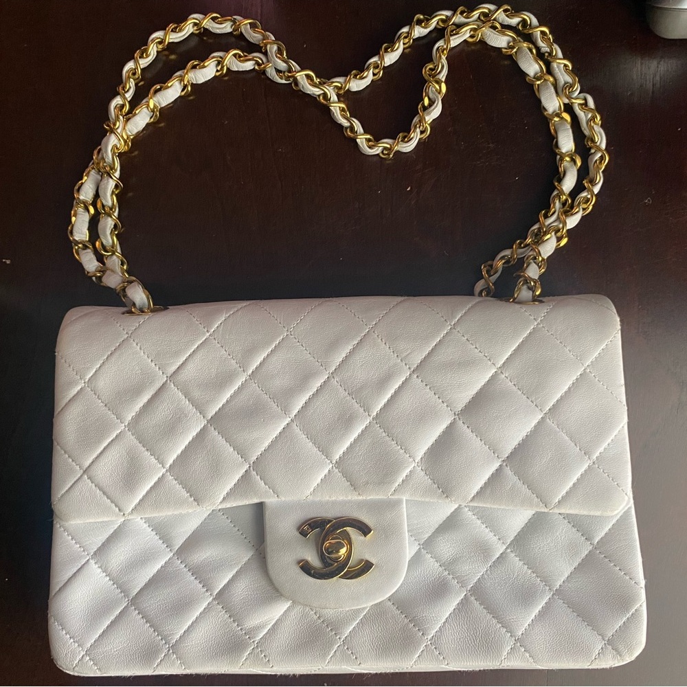 Chanel White Quilted Lambskin Double Flap
